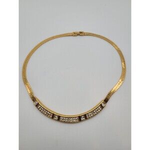 Vintage Givenchy Gold Tone Necklace With Crystal Accents, 16.5 Inches